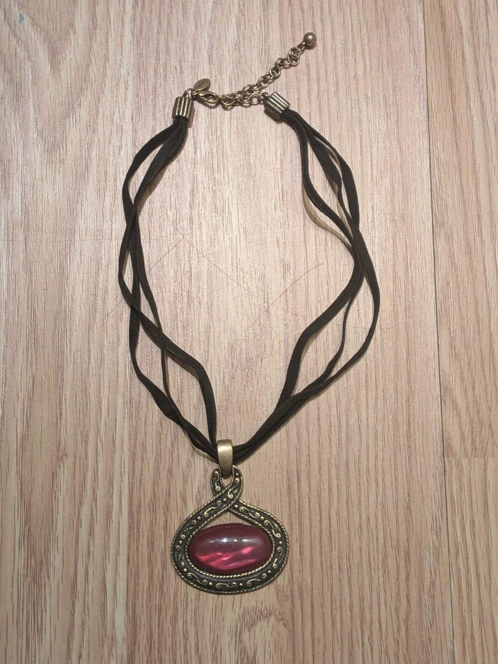 Chico's Multi-Strand Brown Faux Leather Cord Necklace Oval Egypt Pendant Boho